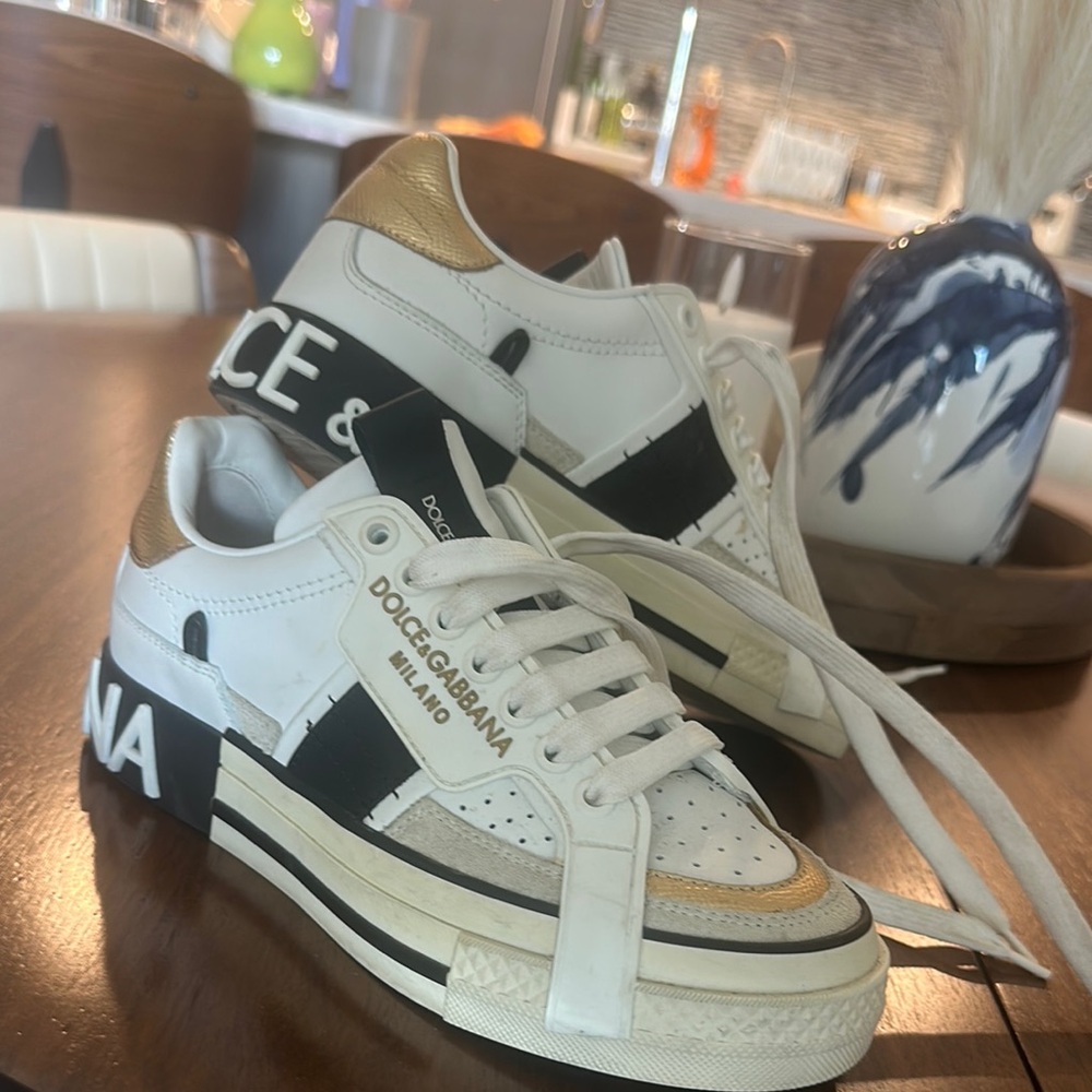 Dolce & Gabbana White and Gold Sneakers